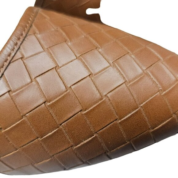 SM New York Brown Faux Leather Block Stacked Heel Ankle Strap Shoes Woven Buckle - Picture 3 of 7